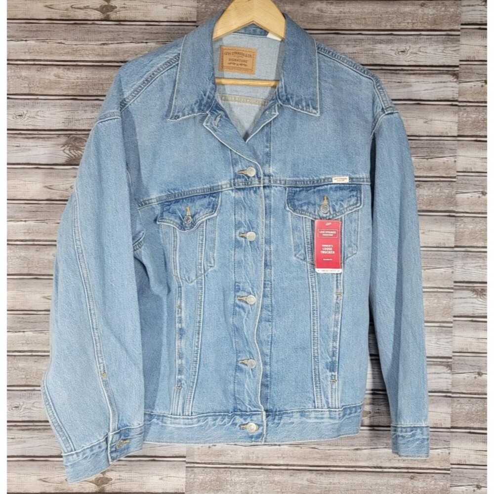 Womens Signature by Levi Strauss Trucker Denim Jacket Light Blue Wash Large  NEW